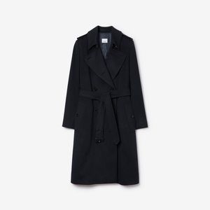 Burberry Cashmere Wool Blend Kensington Trench Coat Dark Blue UK4